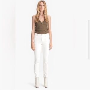 Mother The Rascal Crop Fray White Straight Leg Jeans Size 27